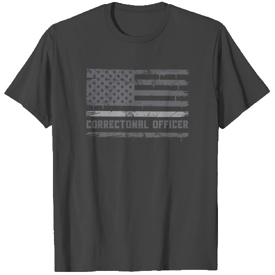 Correctional Officer Thin Silver Line American T Shirts
