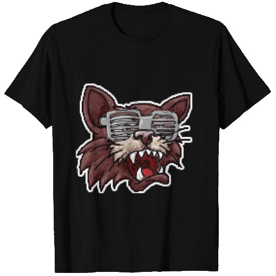 cat fancy striped sunglasses 8 bit pixel style T Shirts