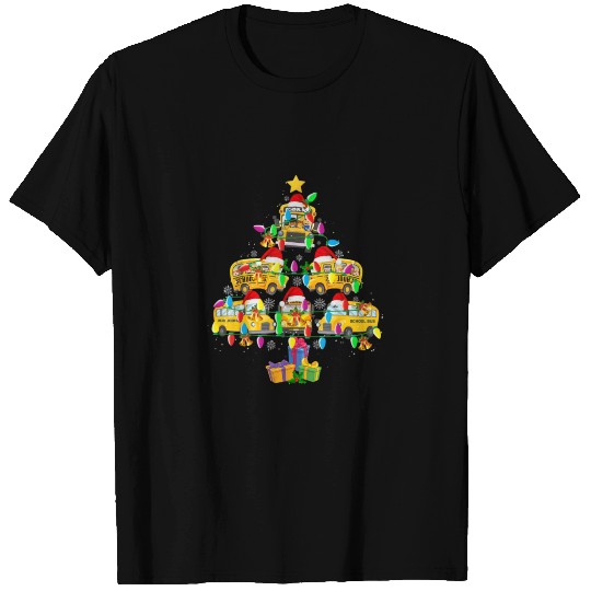 School Bus Christmas Tree Funny Santa Bus Driver T Shirts