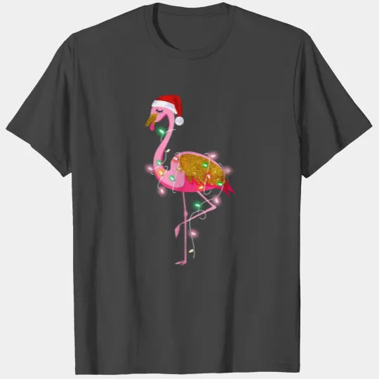 Flamingo Christmas Lights T Shirts with Santa Hat