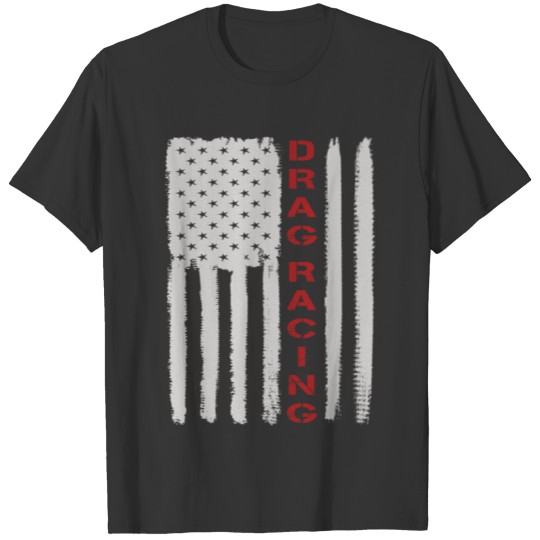 Drag Racing American Flag USA T-shirt
