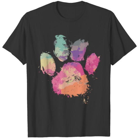 Cat Dog Paw Print Watercolor Rainbow Abstract Anim T Shirts