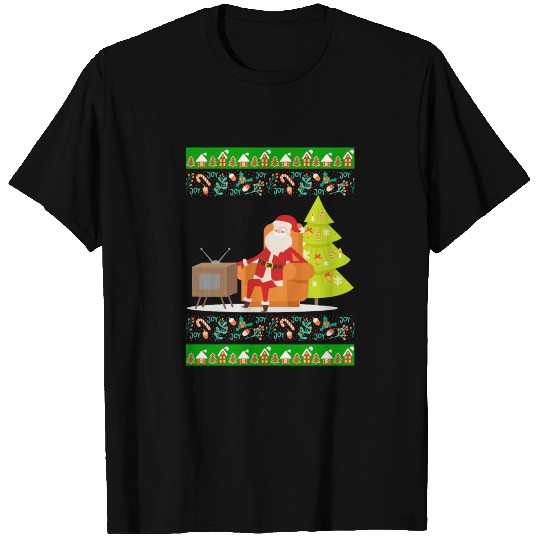 Funny Santa Watching Tv Joyful Christmas Gift T Shirts