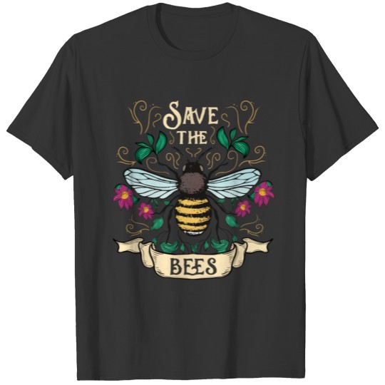 Floral Save The Bees Art For Beekeepers T Shirts