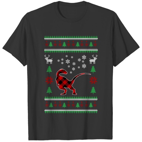 Red Plaid Dinosaur In Ugly Christmas T Shirts