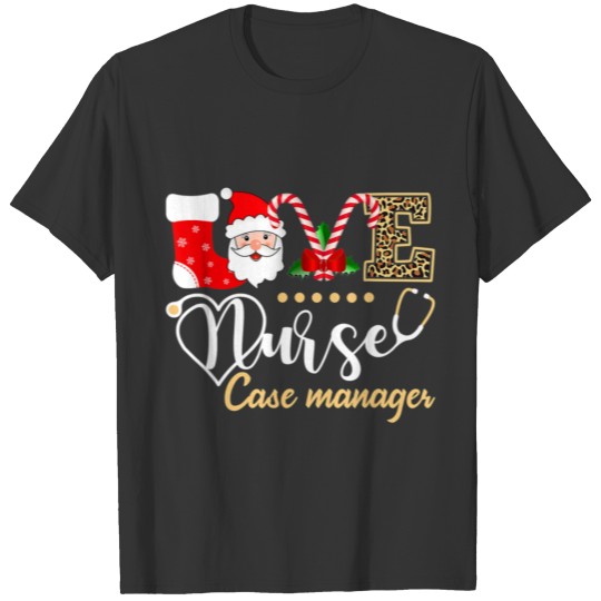 Love Santa Nurse Case Manager Stethoscope Leopard T Shirts