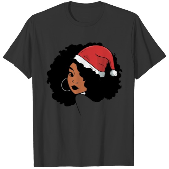Womens Afro Santa Black Queen Melanin Christmas T Shirts
