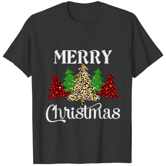 Merry Christmas Leopard Buffalo Plaid Family Match T Shirts