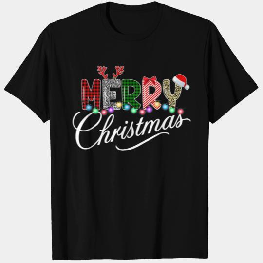 Merry Christmas Leopard Buffalo Red Plaid For Men T Shirts