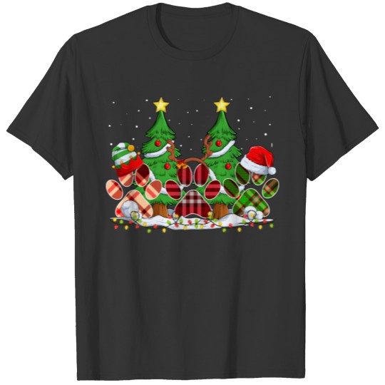 Dog Paw Red Plaid Santa Hat Reindeer Christmas T Shirts