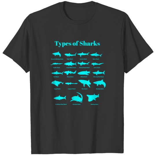 Types Of Sharks Educational Marine Biology T Shirts