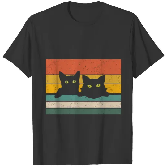 Two Black Cats Colorful Background Cat Lovers T Shirts