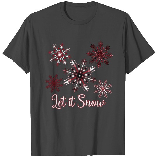 Let it snow buffalo plaid snowflake T Shirts gifts