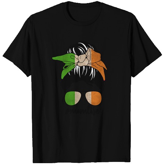 Irish Mom Life Messy Bun Patriotic Ireland Flag T Shirts