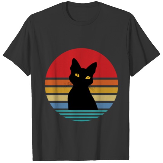Black Cat Colorful Background Cat Lovers T-shirt
