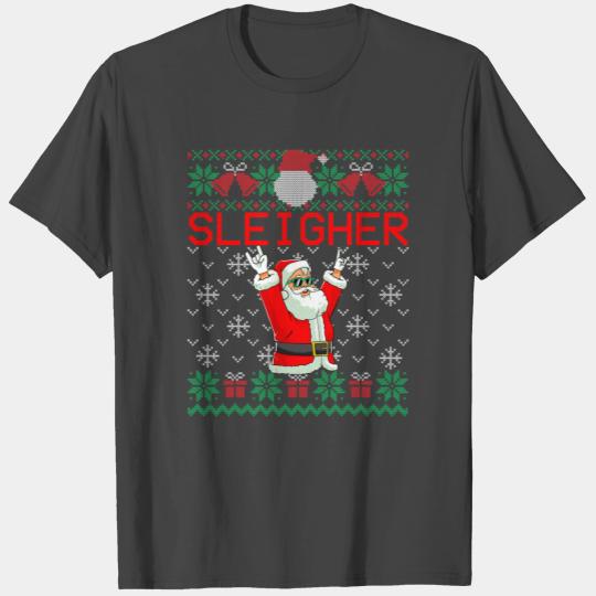 Sleigher Heavy Metal Music Hail Santa Ugly Christm T Shirts
