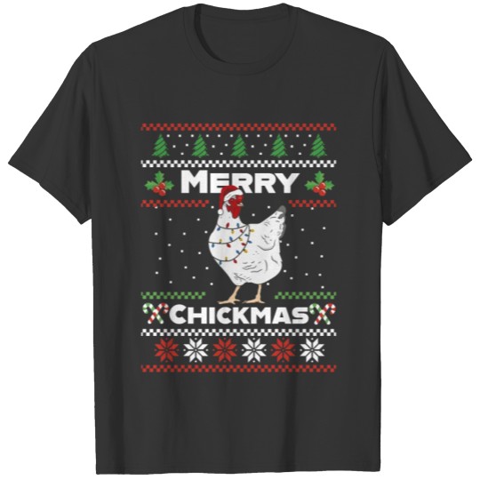 Merry Chickmas Ugly Christmas Chicken Farmer T Shirts