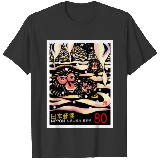 1989 JAPAN Snow Monkeys Postage Stamp T-shirt