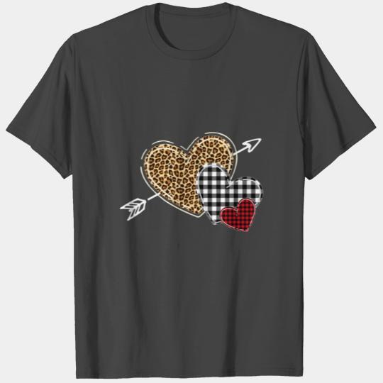 Leopard Heart Buffalo Plaid Heart Valentine Day T Shirts
