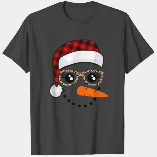 Snowman Face Christmas Carrot Nose Eyelashes Leopa T Shirts