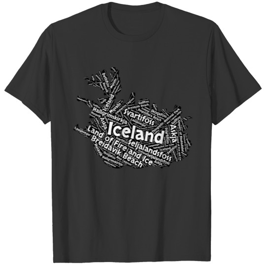Word Map Iceland Sightseeing World Traveler T-shirt
