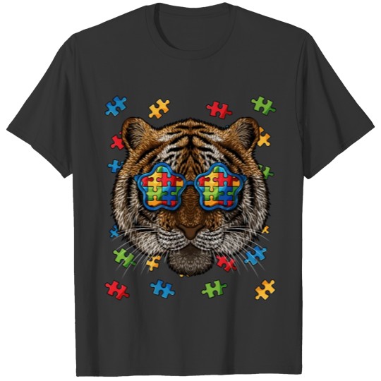 Autism Awareness Tiger Puzzle Sunglasses Zoo Autis T-shirt