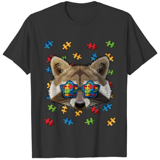 Autism Awareness Raccoon Puzzle Sunglasses Autisti T-shirt