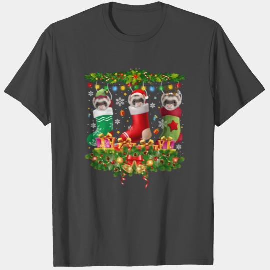 Ferret Christmas Socks Xmas Lights Pajama Matchin T Shirts
