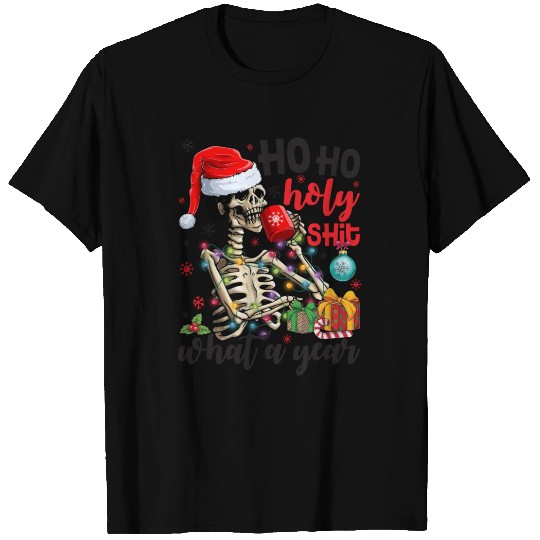 Ho Ho Holy What A Year Skeleton Drinking Christmas T Shirts