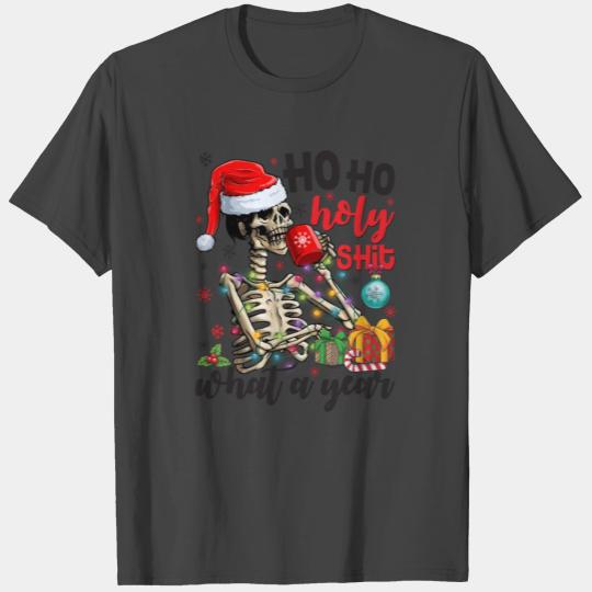 Ho Ho Holy What A Year Skeleton Drinking Christmas T Shirts
