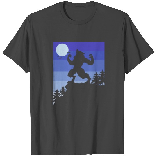 Werewolf Silhouette In Front Of Moon Halloween T Shirts