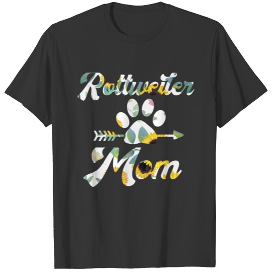 Rottweiler Mom Dog Paw Flower Sunflower Pattern T-shirt