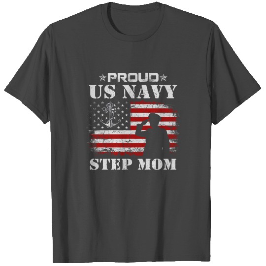 US Navy Proud Step Mom American Flag Veterans Day T Shirts