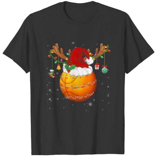 Basketball Reindeer Santa Hat Christmas Holiday T Shirts