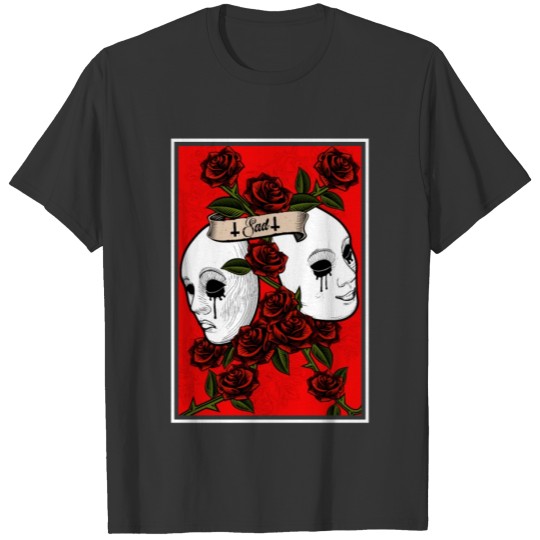 Sad Theater Mask Flowers Pastel Goth T-shirt