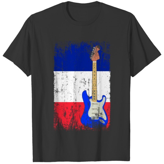 Guitar With France Flag Bass Guitarist Musician Mu T-shirt