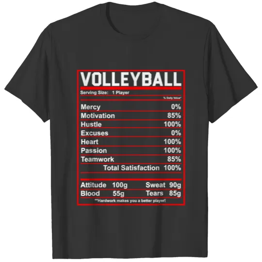 Funny Volleyball Nutrition Facts Women Men T Shirts