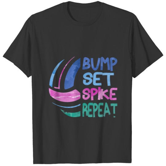Girls Volleyball Bump Set Spike Repeat Blue Purple T Shirts