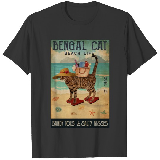 Beach Life Sandy Toes Bengal Cat kitten quotes T-shirt