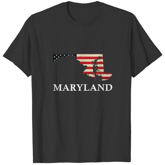 Maryland Map State American Flag 4th Of July T-shirt
