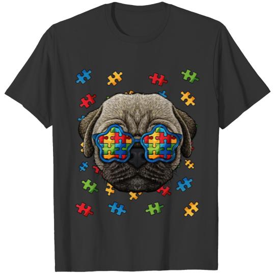 Autism Awareness Pug Puzzle Sunglasses Autistic Do T-shirt