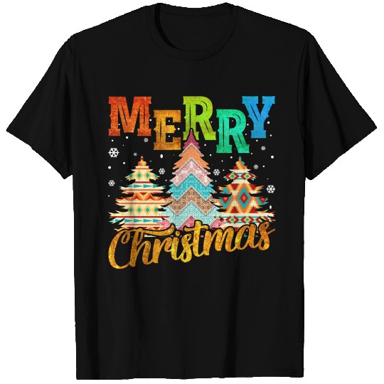 Merry Christmas Tree Brocade Fabric Xmas T Shirts