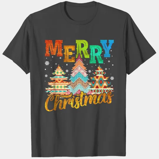 Merry Christmas Tree Brocade Fabric Xmas T Shirts