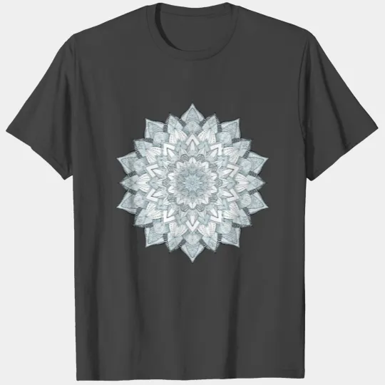 Teal Blue and White Zendala Flower - Mandala Zenta T Shirts