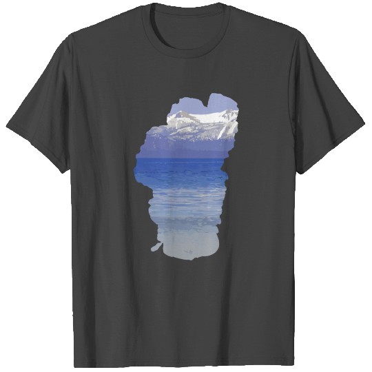 Lake Tahoe Silhouette With Blue Lake And Snowy Mou T Shirts
