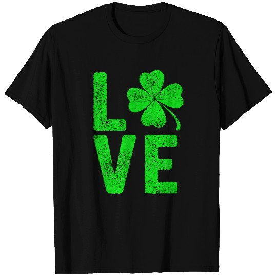Love St Patrick Day Shamrock Lucky Clover Retro Vi T Shirts