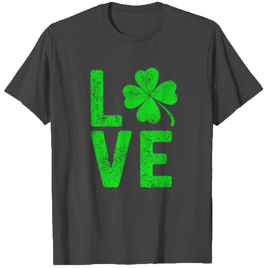 Love St Patrick Day Shamrock Lucky Clover Retro Vi T Shirts