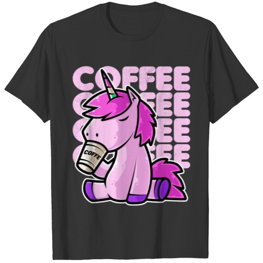 Cute Unicorn Drinking Coffee Kawaii Neko Anime T Shirts