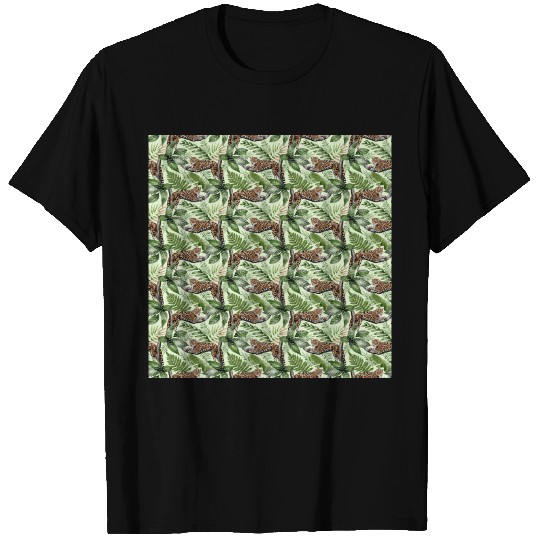 Rain Forest Leopards Leaves Pattern T Shirts