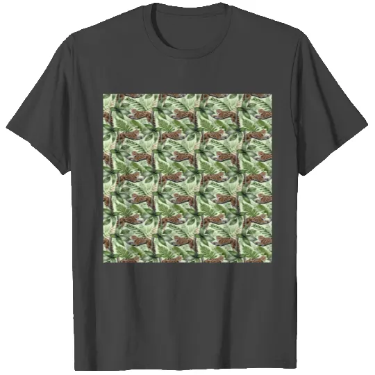 Rain Forest Leopards Leaves Pattern T Shirts